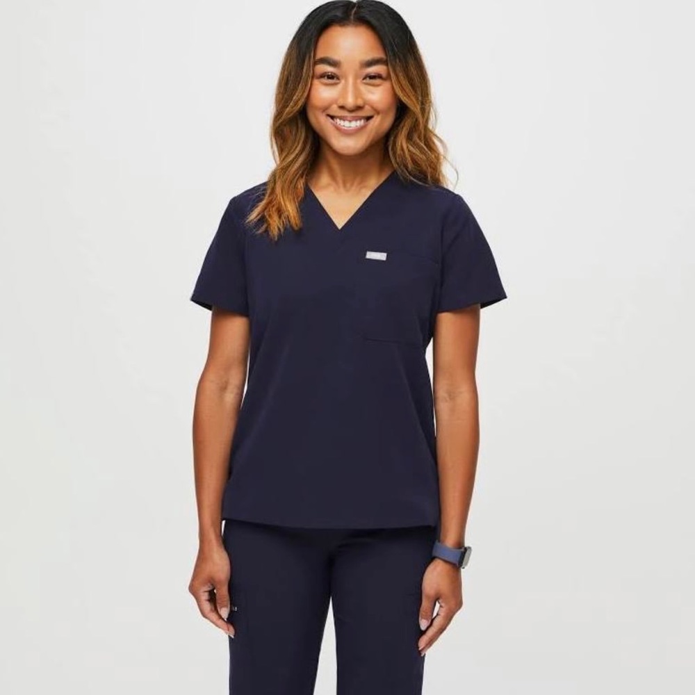 FIGS Navy Blue Womens Catarina Scrub Top